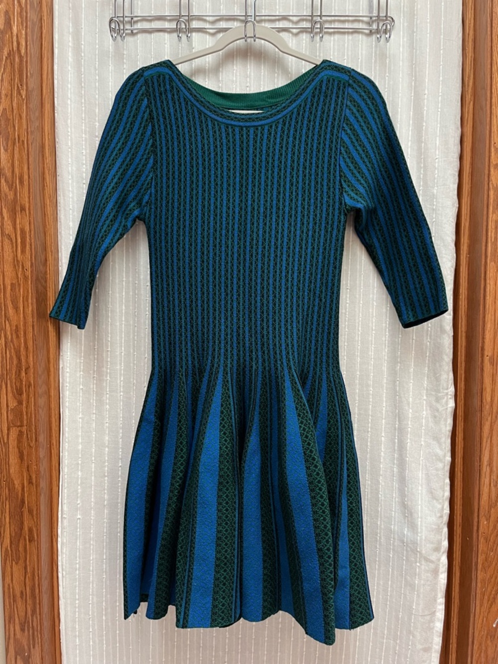 🔆Theory Knit Striped Silk Blend 3/4 Sleeve Fit Flare Retro Dress Size L